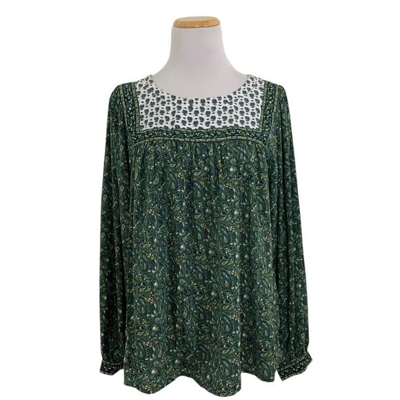 NWT Gap Paisley Peasant Top Mixed Print Womens M Popover Long Sleeve Green - Picture 1 of 17